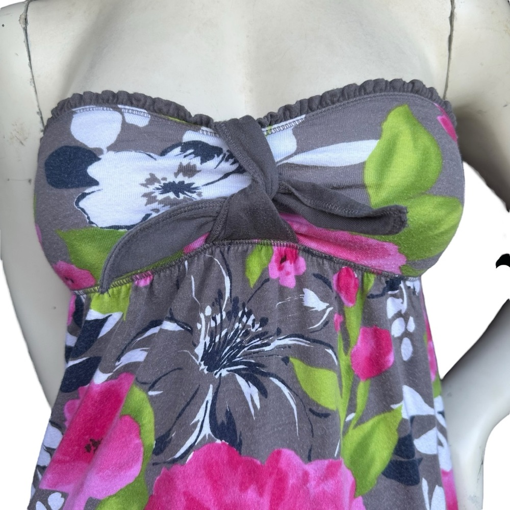 Y2K Hollister Pink & Green Tropical Floral Babydoll Tube Top Cottage Size XS - Picture 2 of 9